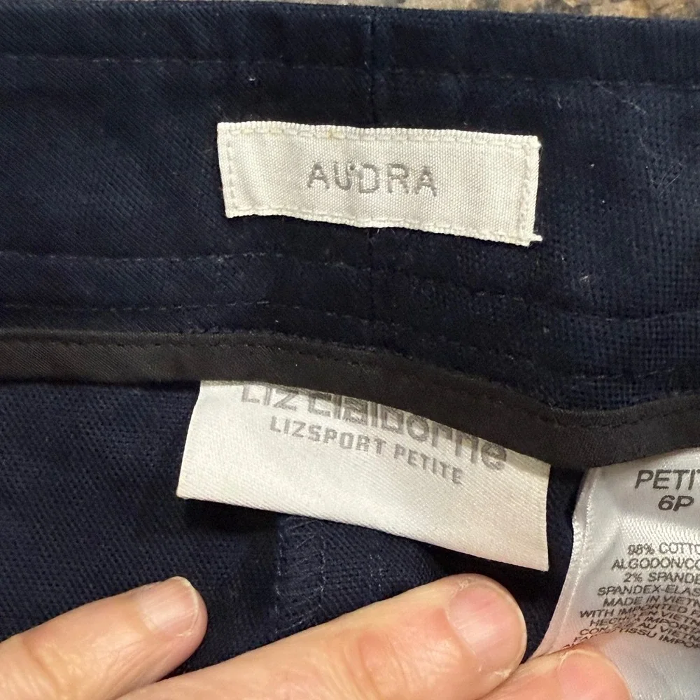 Liz Claiborne Lizsport Petite Audra Navy Blue Straight Leg Pants‎ 6P Side Zip